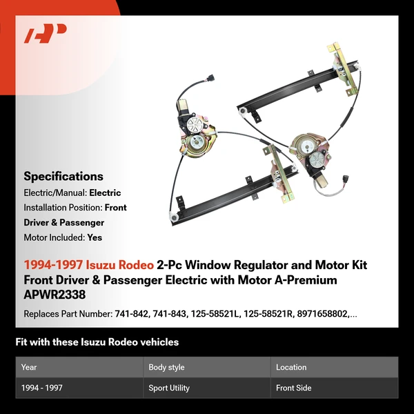 1994-1997 Isuzu Rodeo 2-Pc Window Regulator and Motor Kit Front Driver & Passenger Electric with Motor A-Premium APWR2338