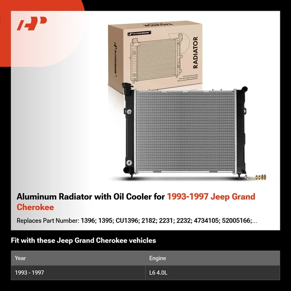 Aluminum Radiator with Oil Cooler for 1993-1997 Jeep Grand Cherokee
