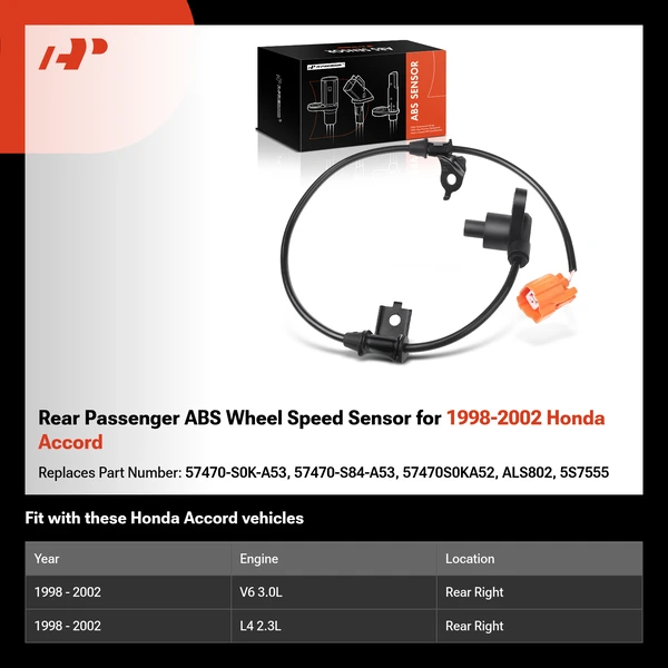 Rear Passenger ABS Wheel Speed Sensor for 1998-2002 Honda Accord