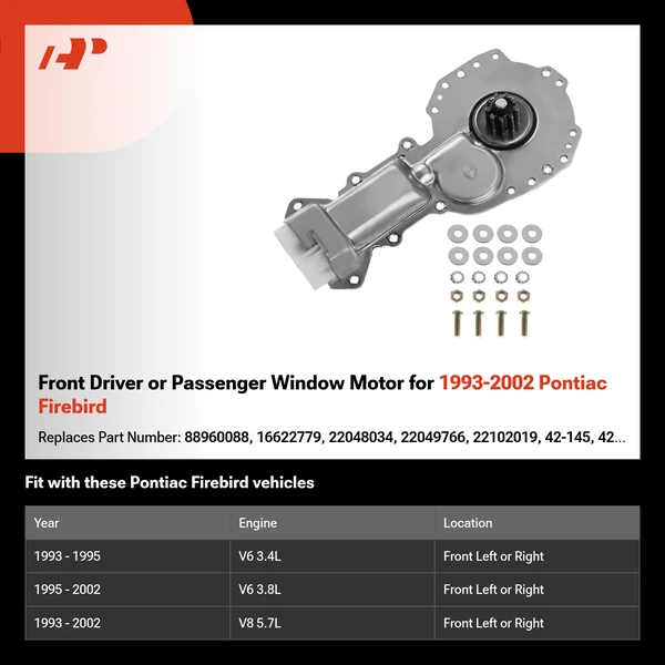 Front Driver or Passenger Window Motor for 1993-2002 Pontiac Firebird