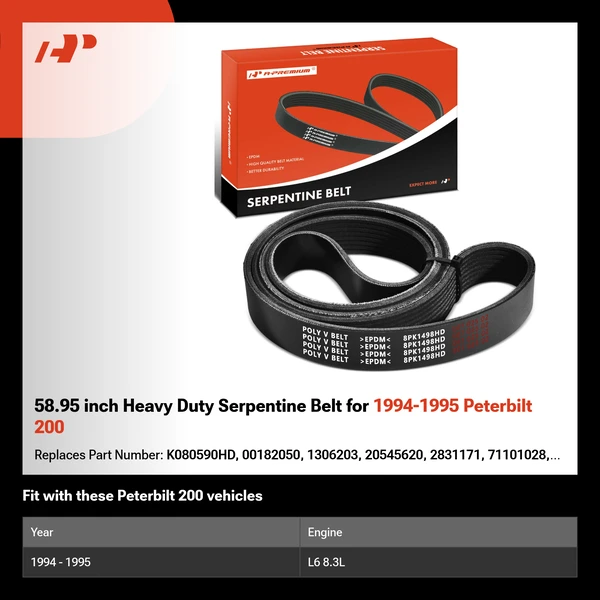 58.95 inch Heavy Duty Serpentine Belt for 1994-1995 Peterbilt 200