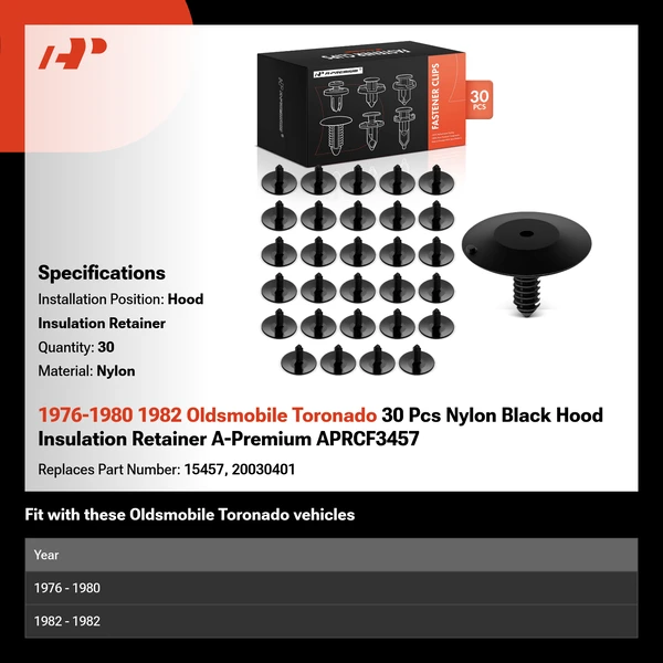 1976-1980 1982 Oldsmobile Toronado 30 Pcs Nylon Black Hood Insulation Retainer A-Premium APRCF3457