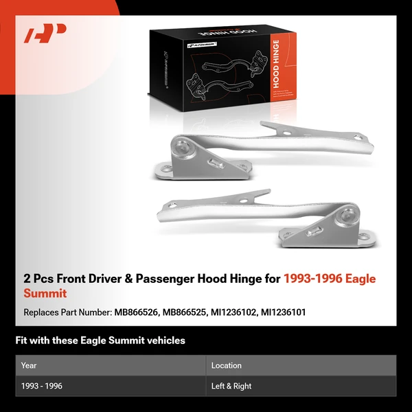 2 Pcs Front Driver & Passenger Hood Hinge for 1993-1996 Eagle Summit