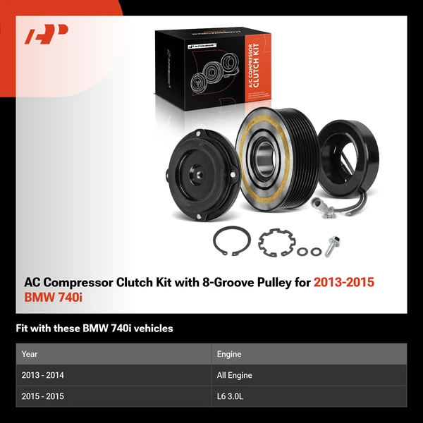 AC Compressor Clutch Kit with 8-Groove Pulley for 2013-2015 BMW 740i