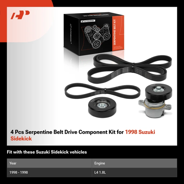 4 Pcs Serpentine Belt Drive Component Kit for 1998 Suzuki Sidekick