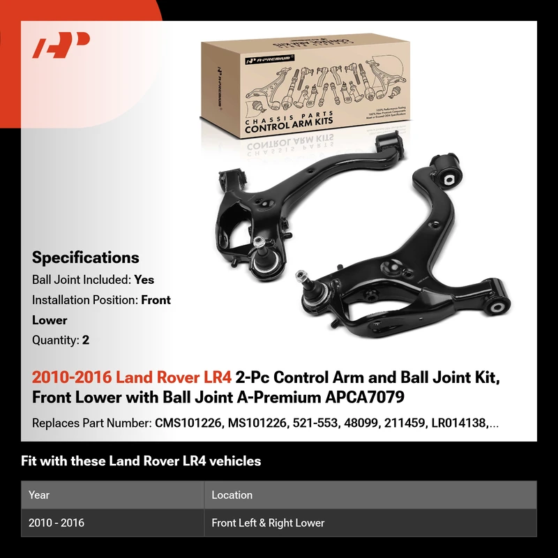 2010-2016 Land Rover LR4 2-Pc Control Arm and Ball Joint Kit, Front Lower with Ball Joint A-Premium APCA7079