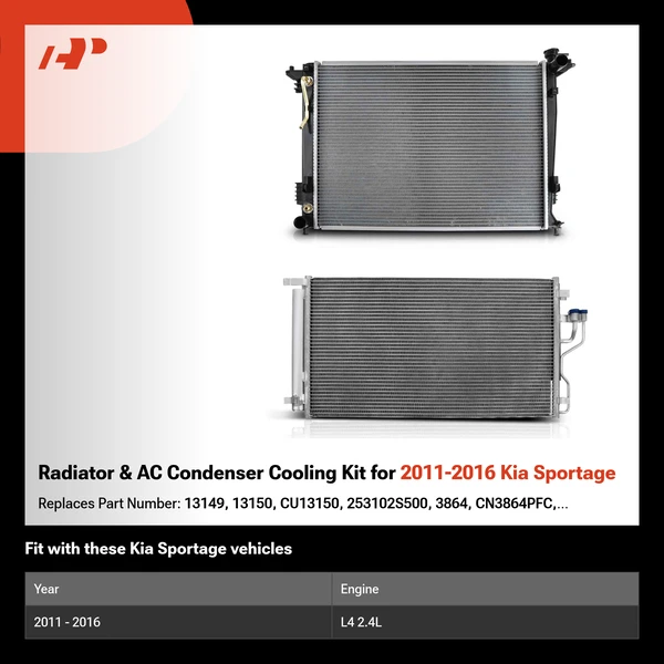 Radiator & AC Condenser Cooling Kit for 2011-2016 Kia Sportage