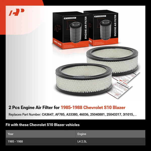 2 Pcs Engine Air Filter for 1985-1988 Chevrolet S10 Blazer