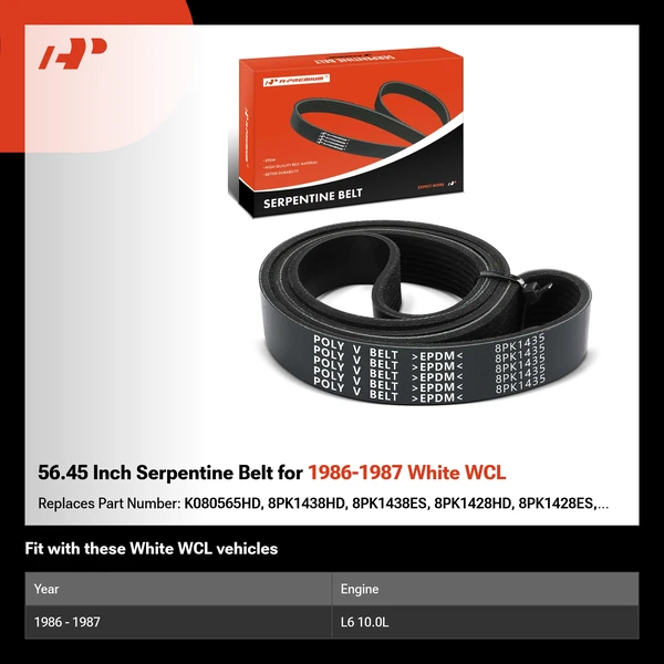 56.45 Inch Serpentine Belt for 1986-1987 White WCL