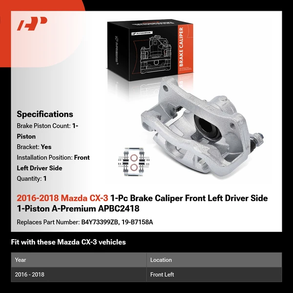 2016-2018 Mazda CX-3 1-Pc Brake Caliper Front Left Driver Side 1-Piston A-Premium APBC2418