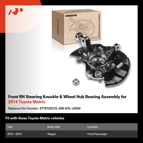 Front RH Steering Knuckle & Wheel Hub Bearing Assembly for 2014 Toyota Matrix