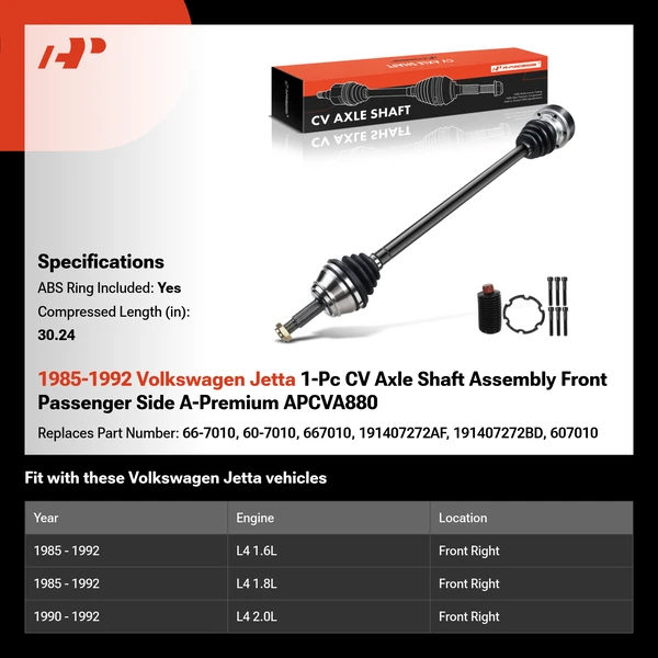 1985-1992 Volkswagen Jetta 1-Pc CV Axle Shaft Assembly Front Passenger Side A-Premium APCVA880