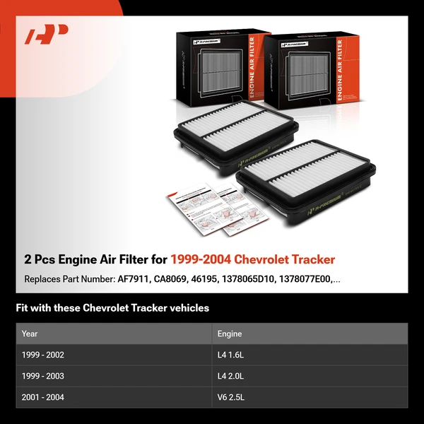 2 Pcs Engine Air Filter for 1999-2004 Chevrolet Tracker