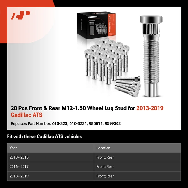 20 Pcs Front & Rear M12-1.50 Wheel Lug Stud for 2013-2019 Cadillac ATS