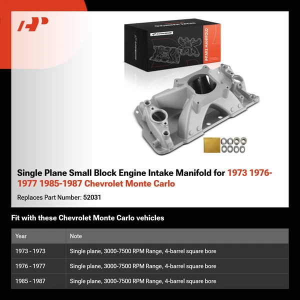 Single Plane Small Block Engine Intake Manifold for 1973 1976-1977 1985-1987 Chevrolet Monte Carlo