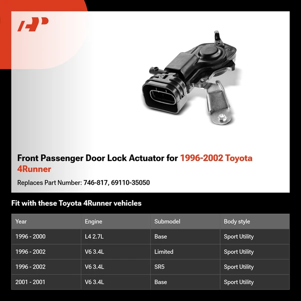 Front Passenger Door Lock Actuator for 1996-2002 Toyota 4Runner