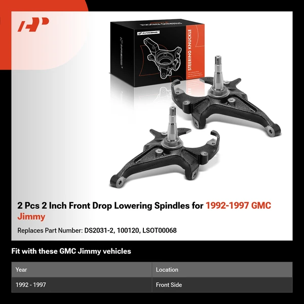2 Pcs 2 Inch Front Drop Lowering Spindles for 1992-1997 GMC Jimmy