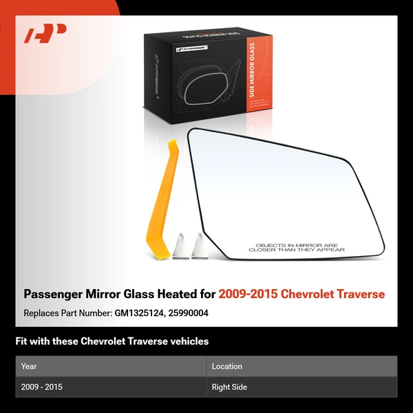 Passenger Mirror Glass Heated for 2009-2015 Chevrolet Traverse