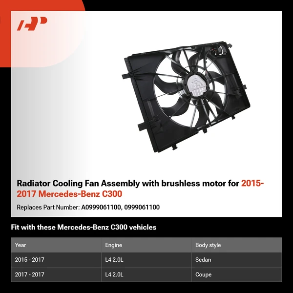 Radiator Cooling Fan Assembly with brushless motor for 2015-2017 Mercedes-Benz C300