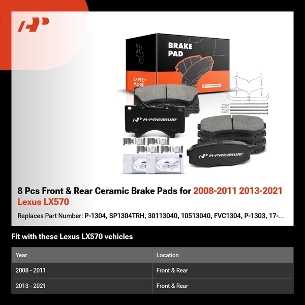 8 Pcs Front & Rear Ceramic Brake Pads for 2008-2011 2013-2021 Lexus LX570