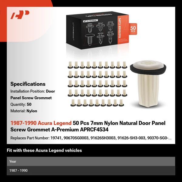 1987-1990 Acura Legend 50 Pcs 7mm Nylon Natural Door Panel Screw Grommet A-Premium APRCF4534