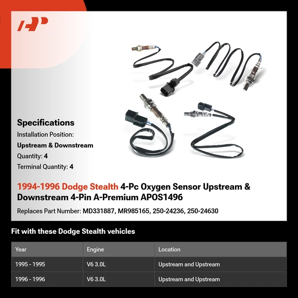 1994-1996 Dodge Stealth 4-Pc Oxygen Sensor Upstream & Downstream 4-Pin A-Premium APOS1496