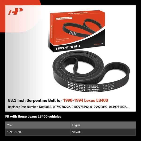 88.3 Inch Serpentine Belt for 1990-1994 Lexus LS400