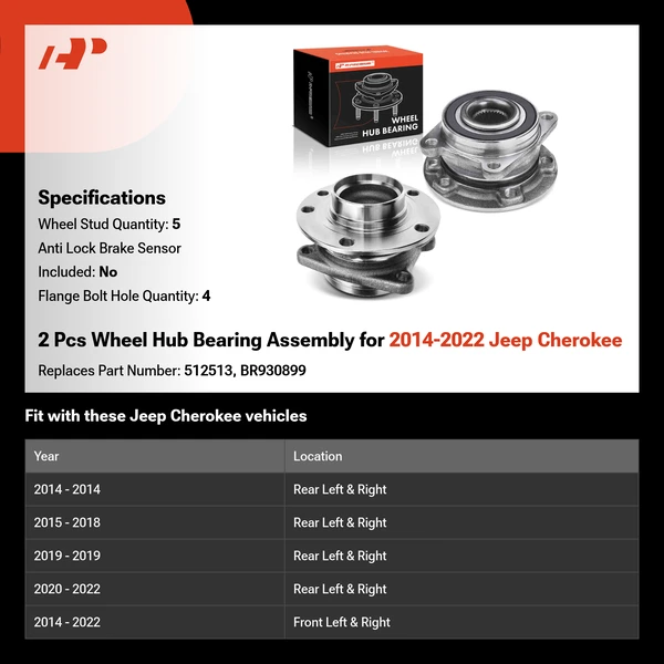 2 Pcs Wheel Hub Bearing Assembly for 2014-2022 Jeep Cherokee