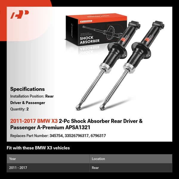 2011-2017 BMW X3 2-Pc Shock Absorber Rear Driver & Passenger A-Premium APSA1321