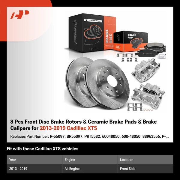 8 Pcs Front Disc Brake Rotors & Ceramic Brake Pads & Brake Calipers for 2013-2019 Cadillac XTS
