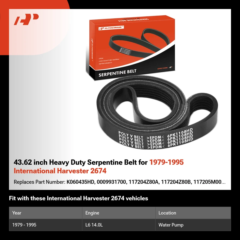 43.62 inch Heavy Duty Serpentine Belt for 1979-1995 International Harvester 2674