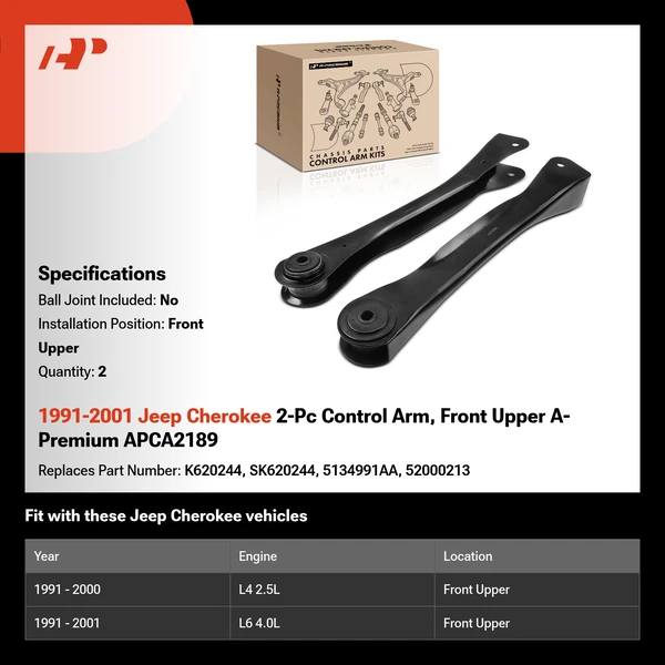 1991-2001 Jeep Cherokee 2-Pc Control Arm, Front Upper A-Premium APCA2189
