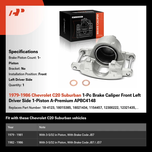 1979-1986 Chevrolet C20 Suburban 1-Pc Brake Caliper Front Left Driver Side 1-Piston A-Premium APBC4148