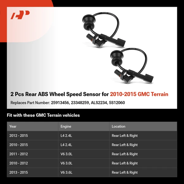2 Pcs Rear ABS Wheel Speed Sensor for 2010-2015 GMC Terrain