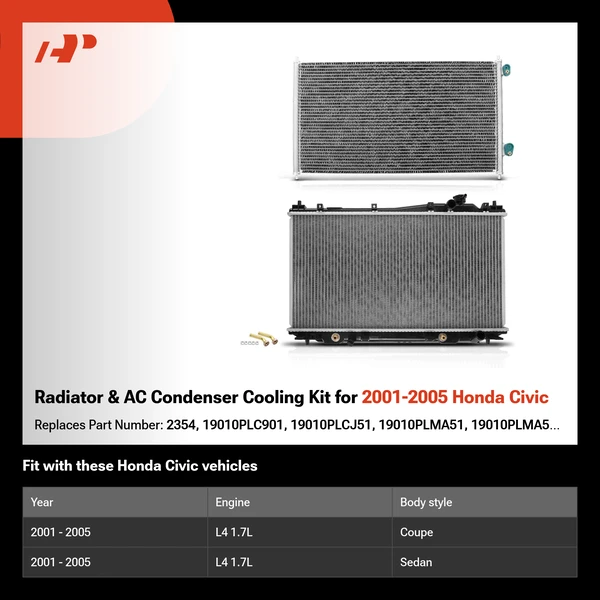 Radiator & AC Condenser Cooling Kit for 2001-2005 Honda Civic