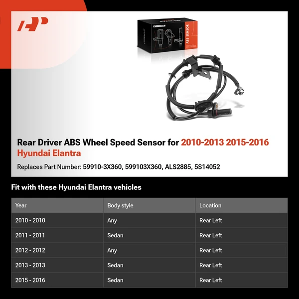 Rear Driver ABS Wheel Speed Sensor for 2010-2013 2015-2016 Hyundai Elantra