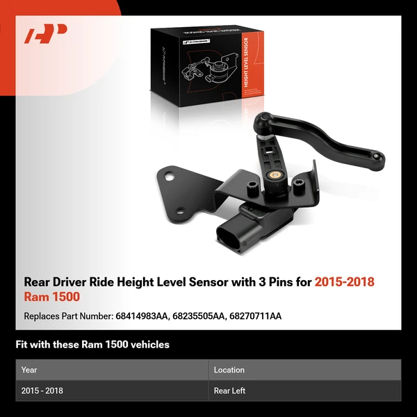 Rear Driver Ride Height Level Sensor with 3 Pins for 2015-2018 Ram 1500