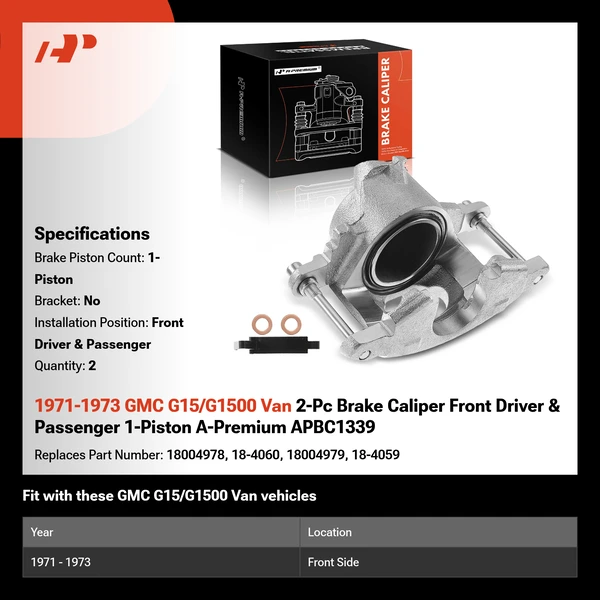 1971-1973 GMC G15/G1500 Van 2-Pc Brake Caliper Front Driver & Passenger 1-Piston A-Premium APBC1339