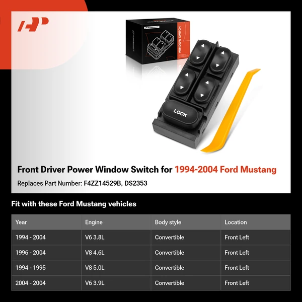 Front Driver Power Window Switch for 1994-2004 Ford Mustang