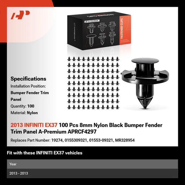 2013 INFINITI EX37 100 Pcs 8mm Nylon Black Bumper Fender Trim Panel A-Premium APRCF4297