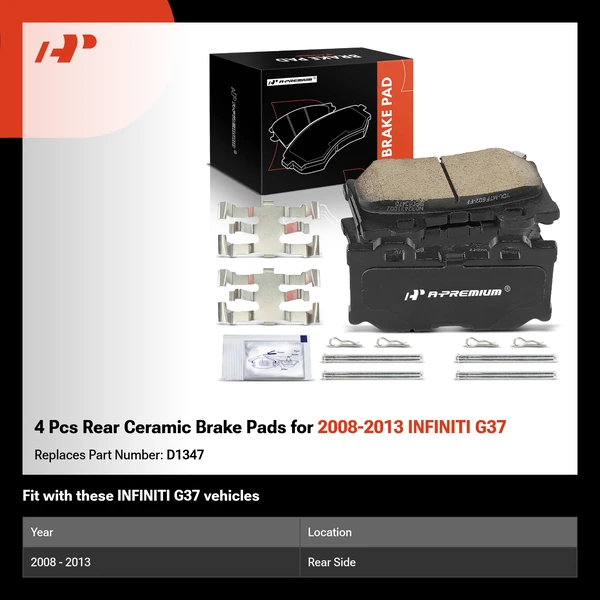 4 Pcs Rear Ceramic Brake Pads for 2008-2013 INFINITI G37