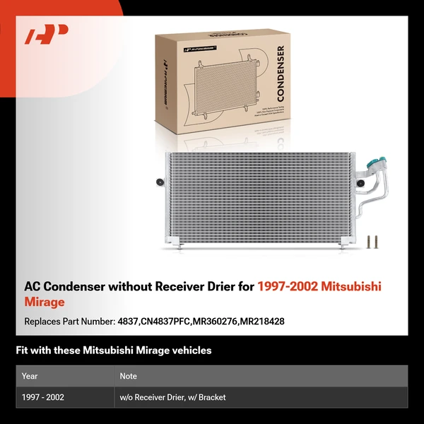 AC Condenser without Receiver Drier for 1997-2002 Mitsubishi Mirage