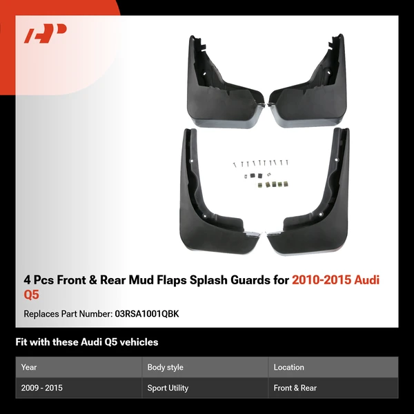 4 Pcs Front & Rear Mud Flaps Splash Guards for 2010-2015 Audi Q5