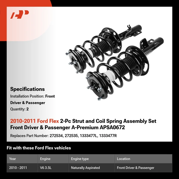 2010-2011 Ford Flex 2-Pc Strut and Coil Spring Assembly Set Front Driver & Passenger A-Premium APSA0672