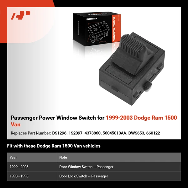Passenger Power Window Switch for 1999-2003 Dodge Ram 1500 Van