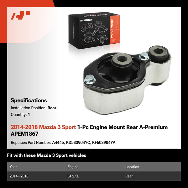 2014-2018 Mazda 3 Sport 1-Pc Engine Mount Rear A-Premium APEM1867
