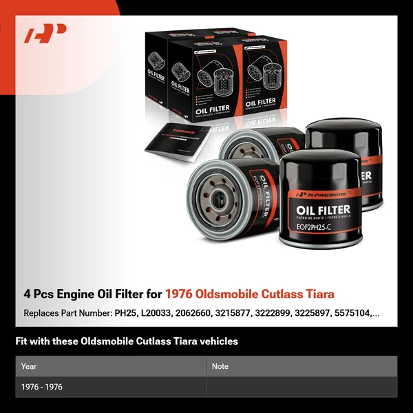 4 Pcs Engine Oil Filter for 1976 Oldsmobile Cutlass Tiara
