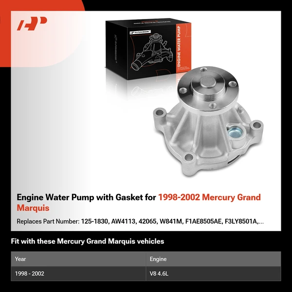 Engine Water Pump with Gasket for 1998-2002 Mercury Grand Marquis