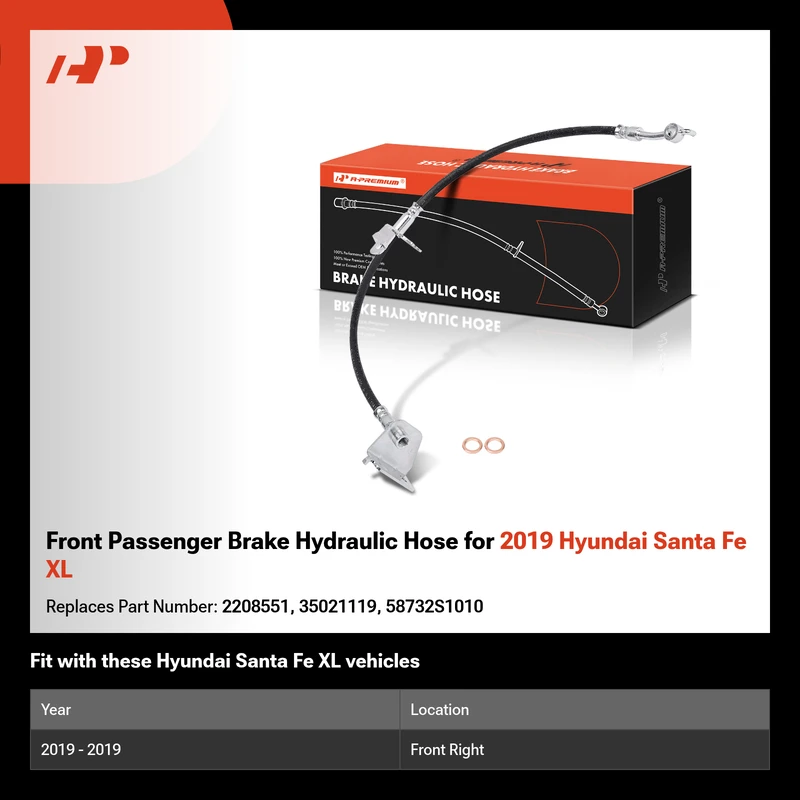 Front Passenger Brake Hydraulic Hose for 2019 Hyundai Santa Fe XL