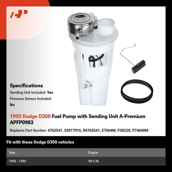 1993 Dodge D350 Fuel Pump with Sending Unit A-Premium APFP0983